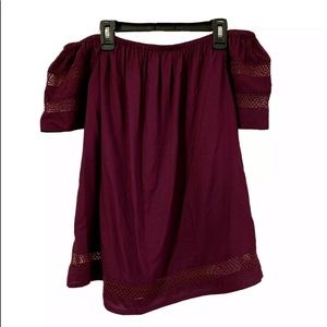 Off Shoulder Burgundy Top (Lace Bottom & Sleeves)